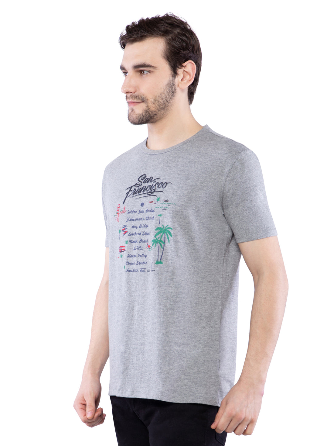 Ficuster Men Grey Printed Crew Neck T-Shirt