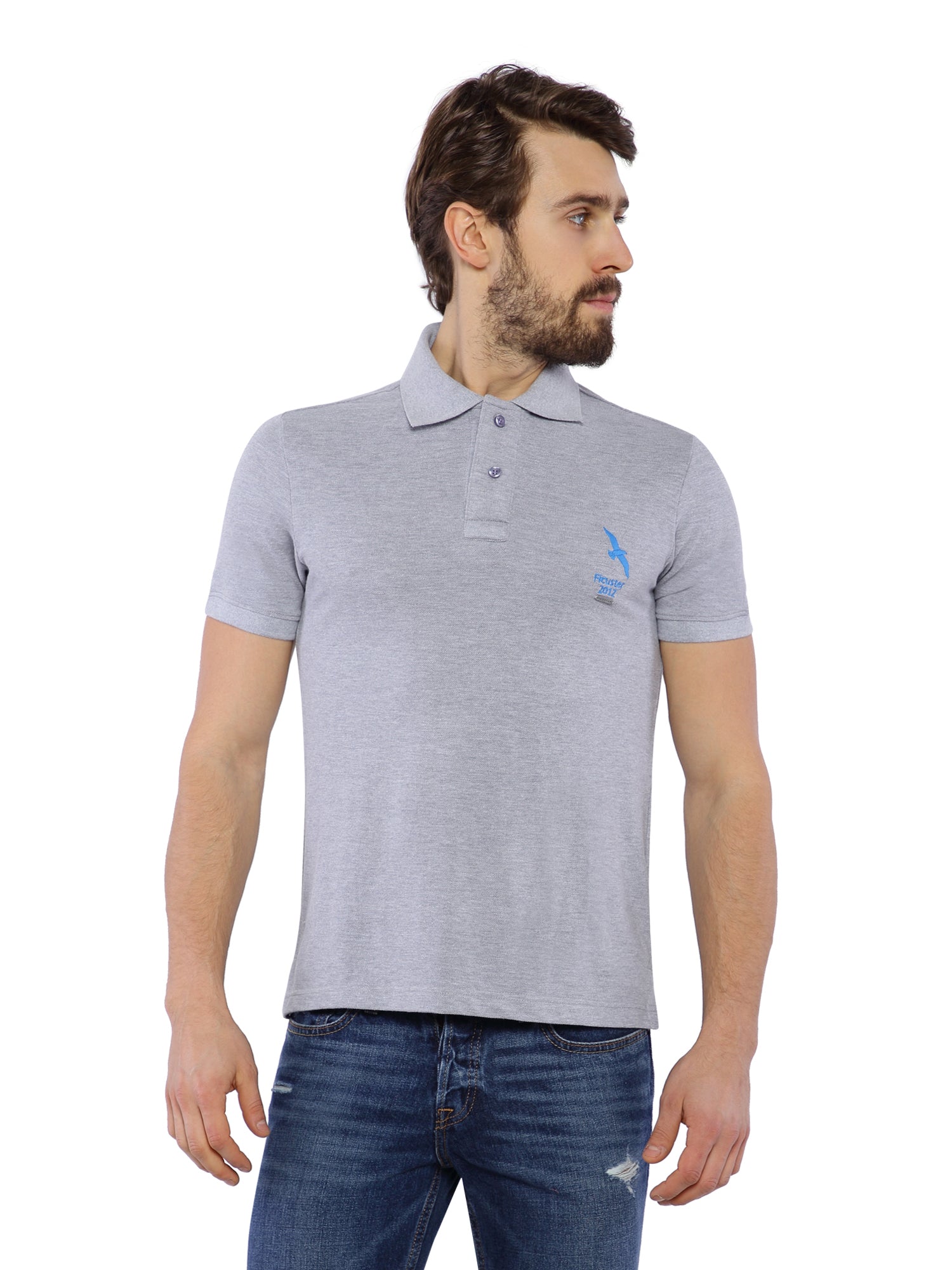 Ficuster Men Grey Pique Polo T-Shirt