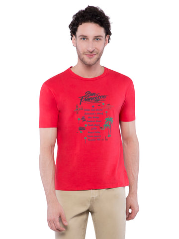 Ficuster Men Red Printed Crew Neck T-Shirt
