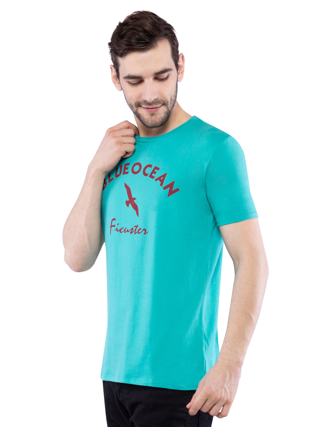 Ficuster Men Turquoise Crew Neck T-Shirt