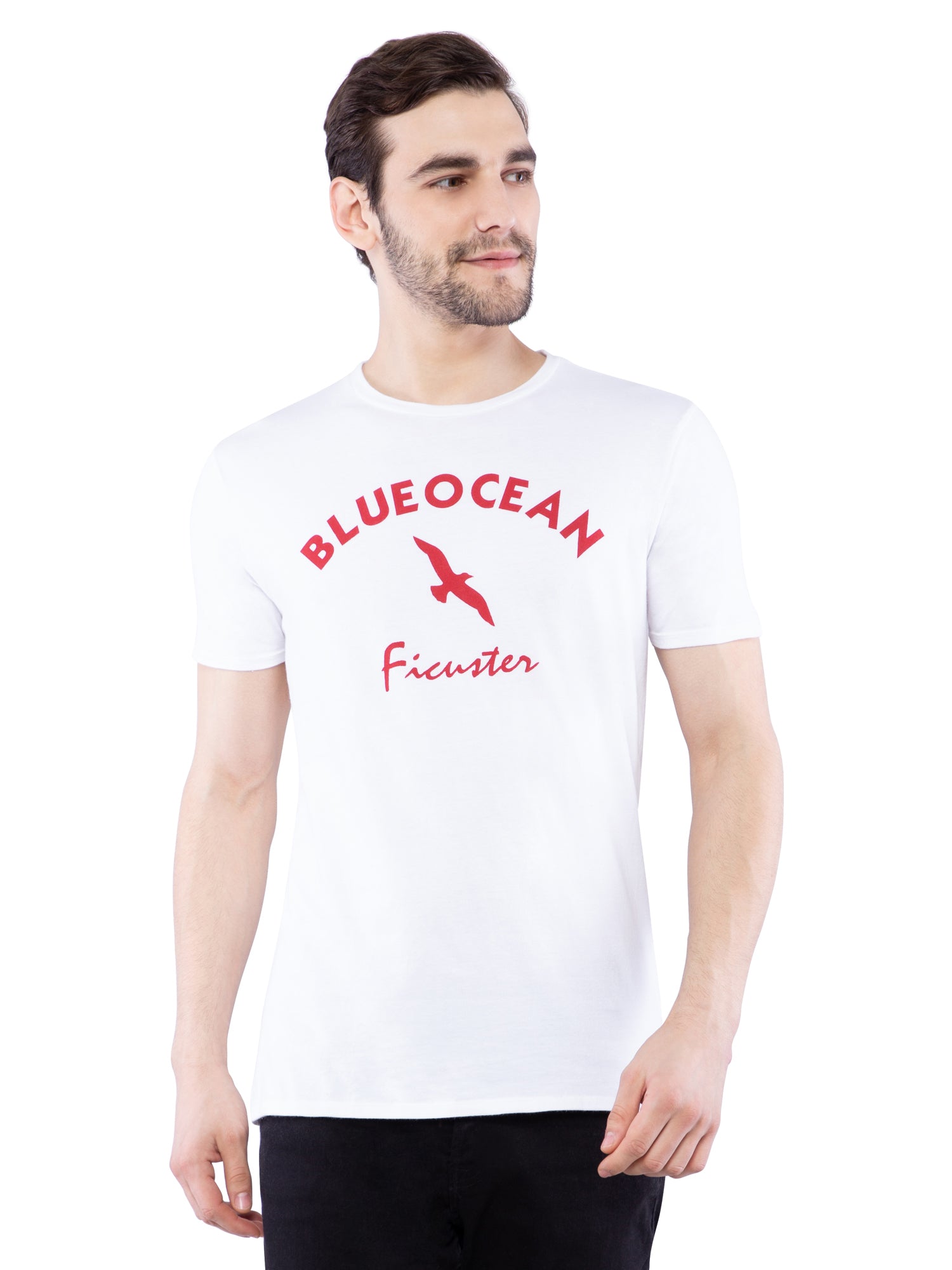 Ficuster Men White Printed Crew Neck T-Shirt