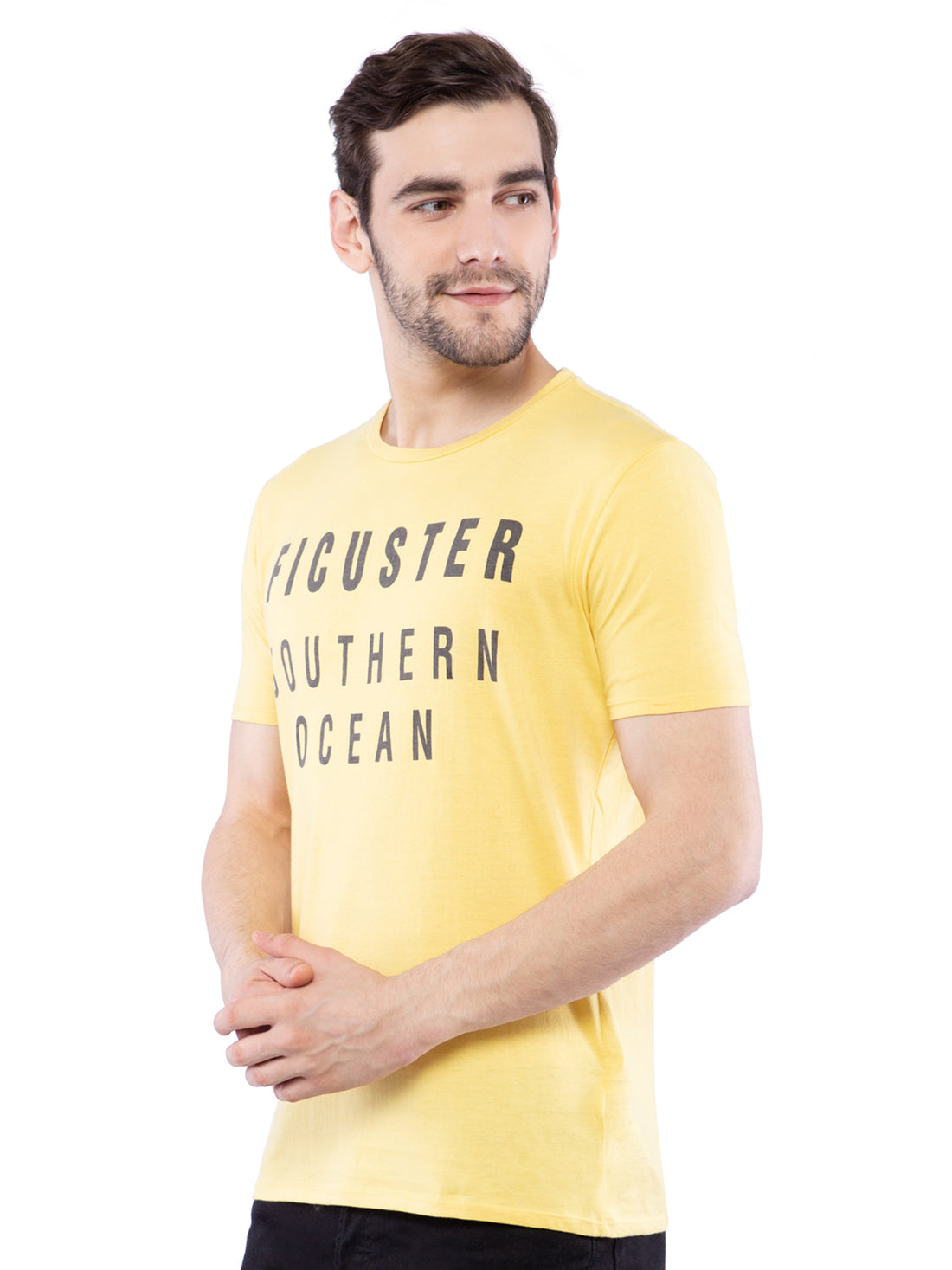 Ficuster Men Yellow Crew Neck T-Shirt