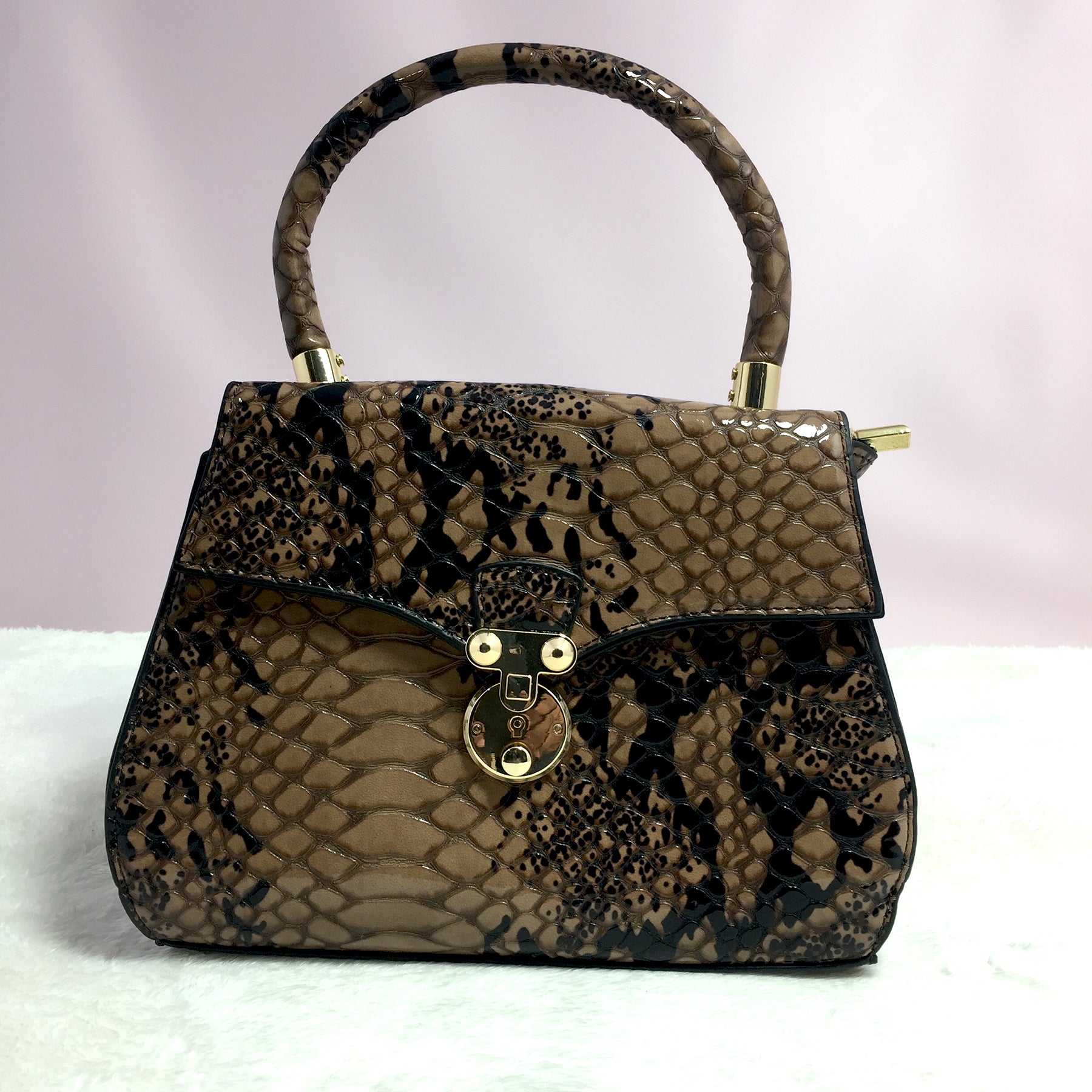 Ficuster Croc Pattern Brown Handbag