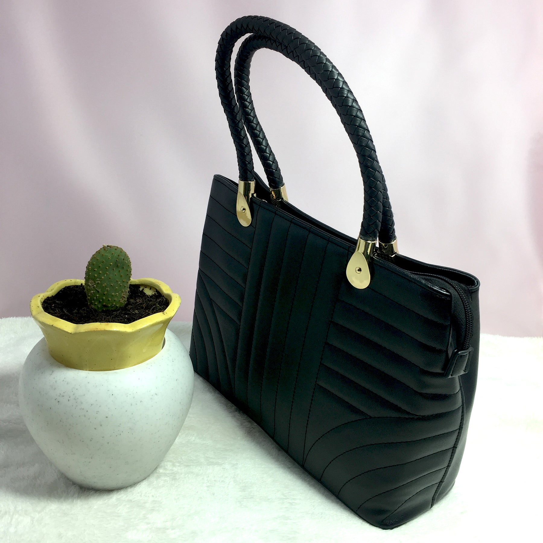 Ficuster Black Faux Leather Handbag