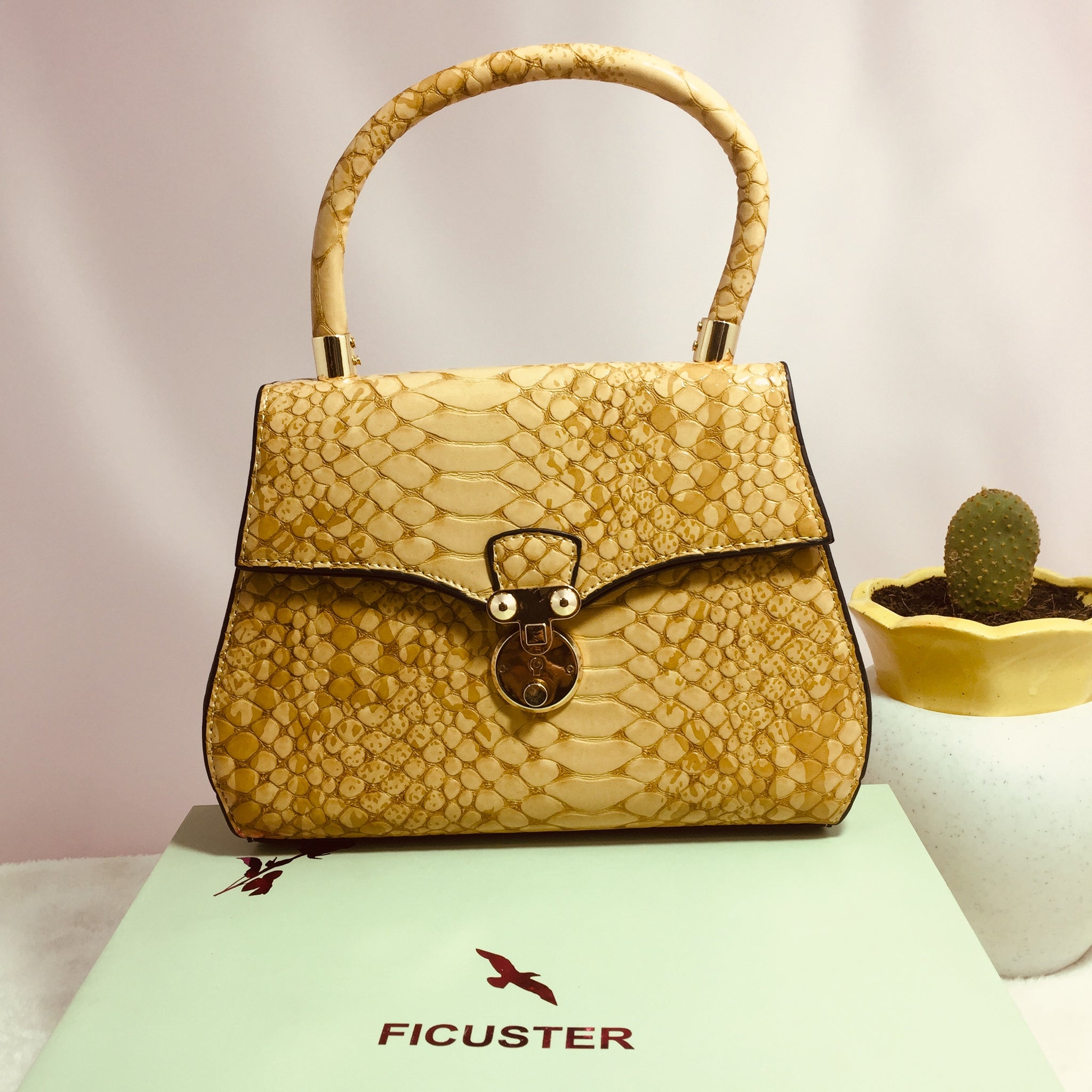 Ficuster Croc Pattern Bisque Handbag