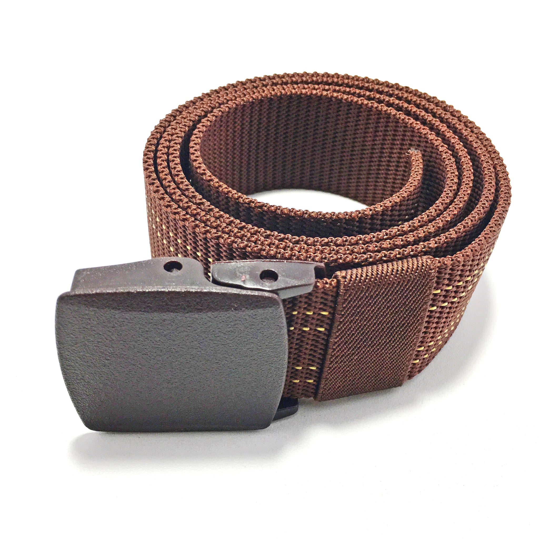 Ficuster Unisex Brown Plastic Buckle Dual Stitch Nylon Canvas Braided Belt