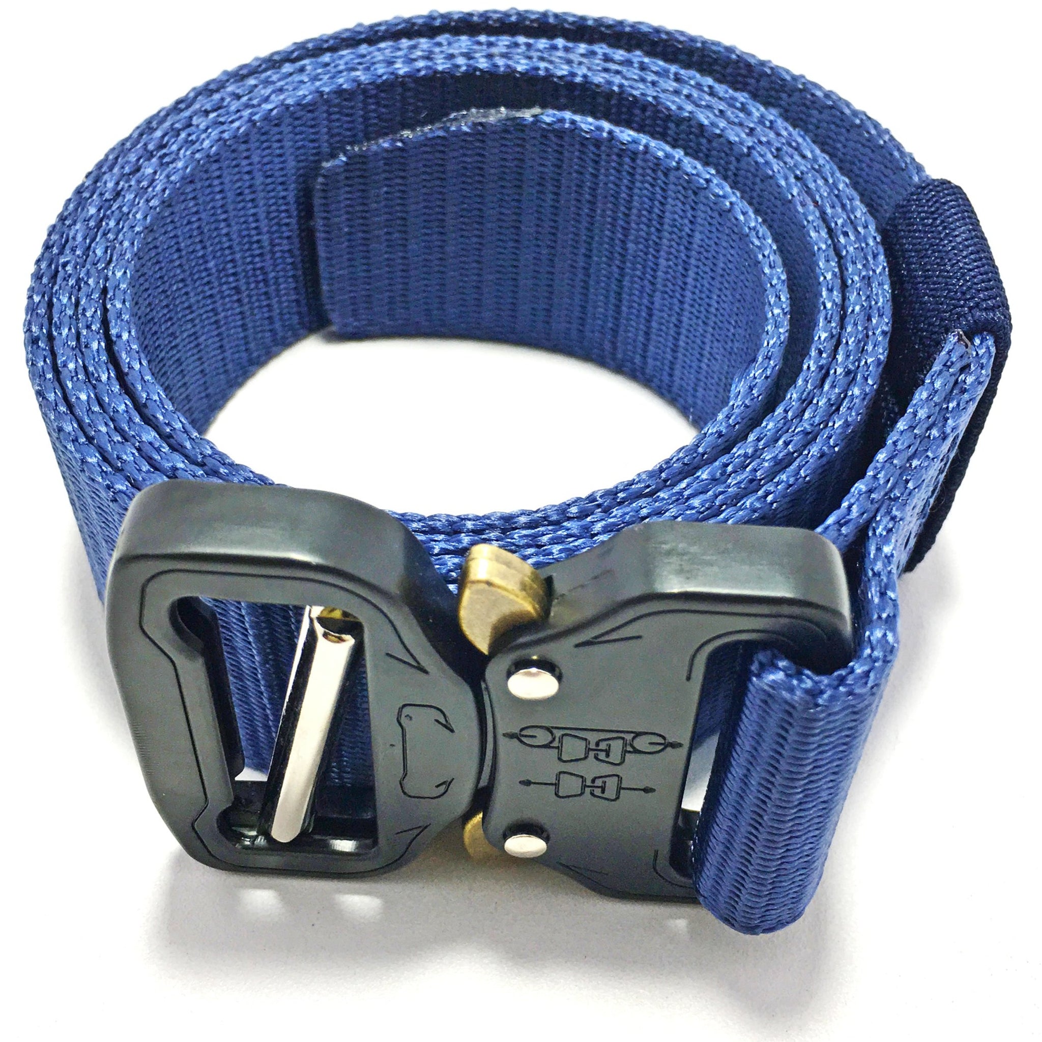 Ficuster Unisex Blue Metal Push Lock Buckle Nylon Canvas Braided Belt
