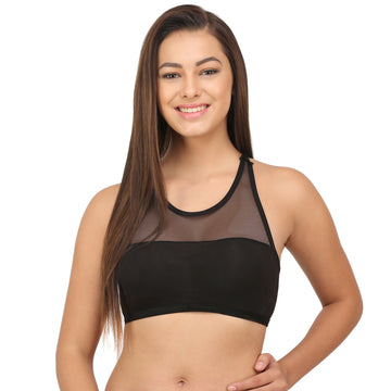 Ficuster Stretchable Lacy Crop Top Black Bra