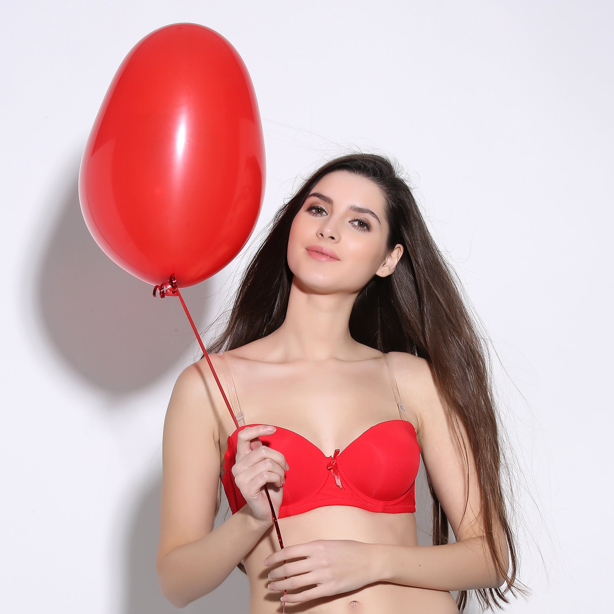 Ficuster Wired Red Transparent Straps Demi Cup Bra