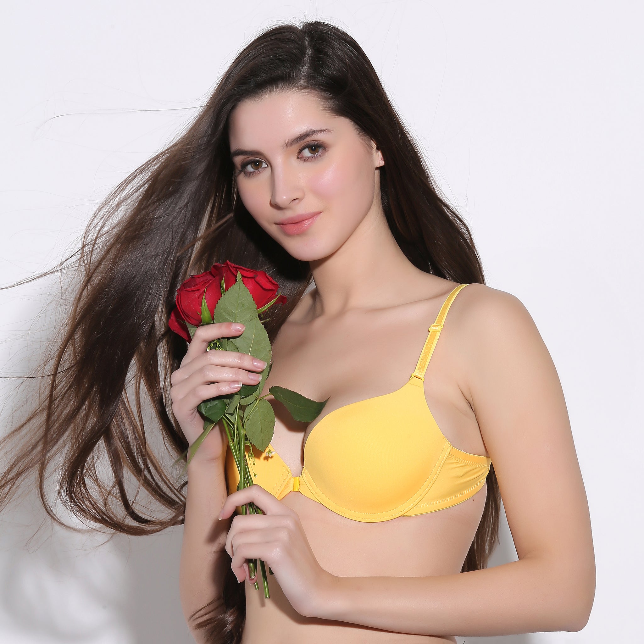 Ficuster Wired Yellow Removable Straps Front Open Bra