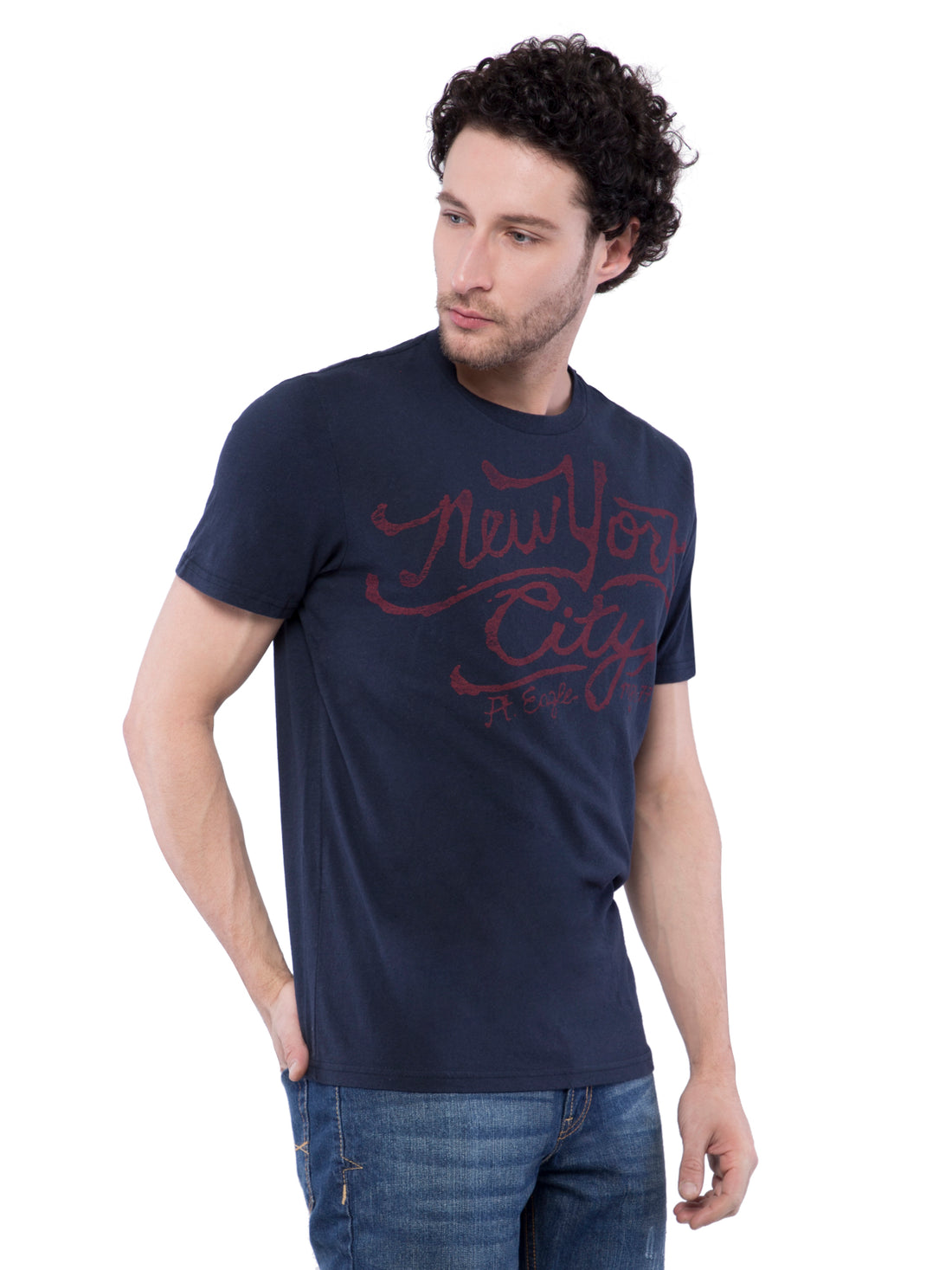 American Eagle Men Black Printed Crew Neck T-Shirt