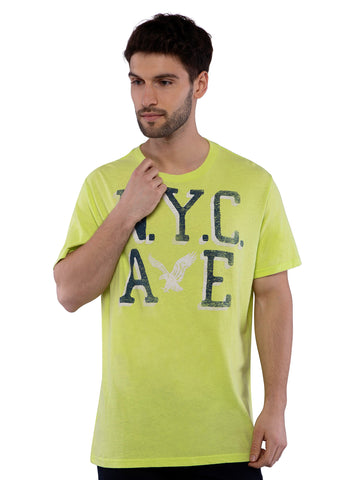American Eagle Men Lime Printed Crew Neck T-Shirt