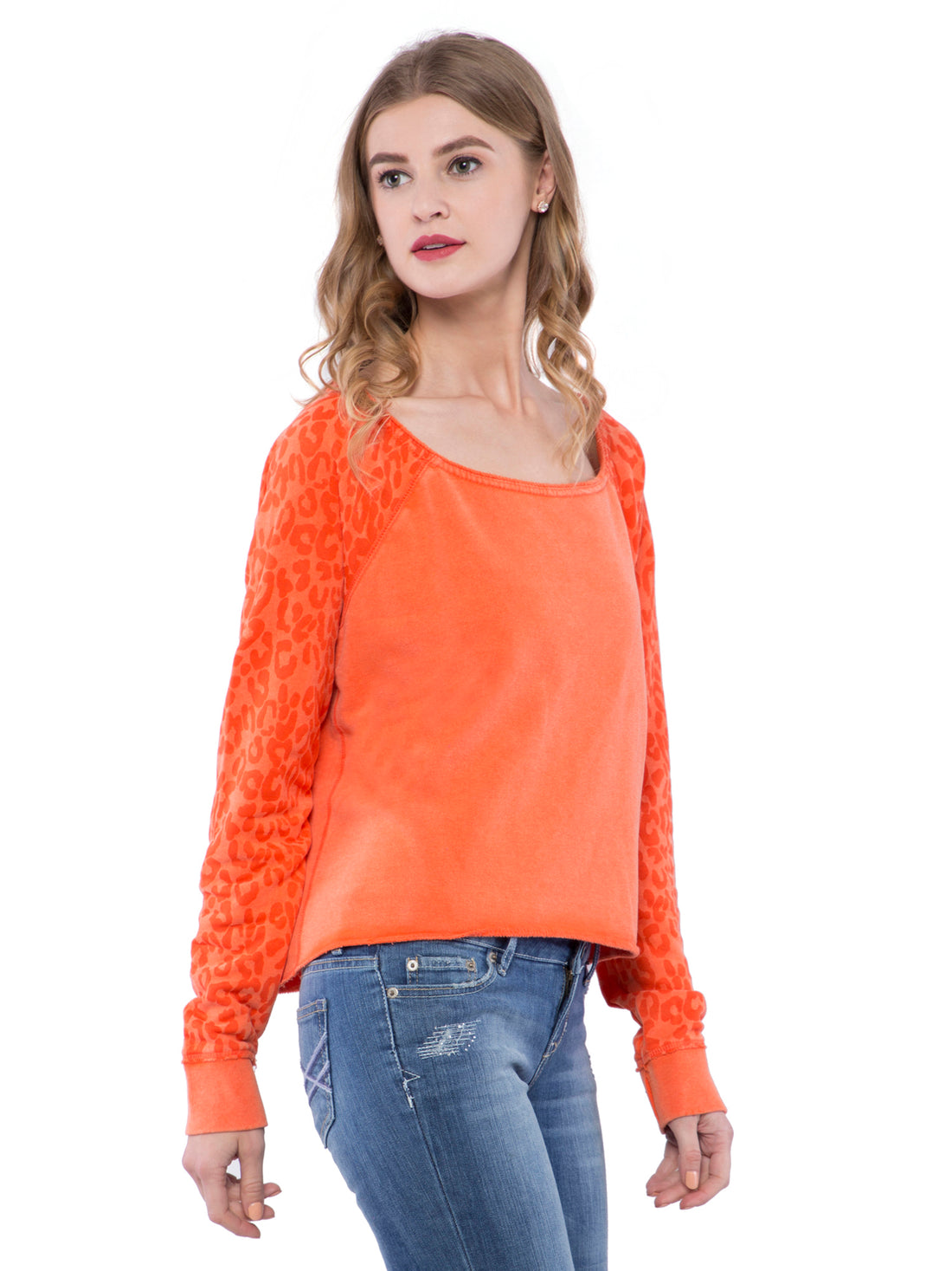 Aeropostale Women Orange Boat Neck Top