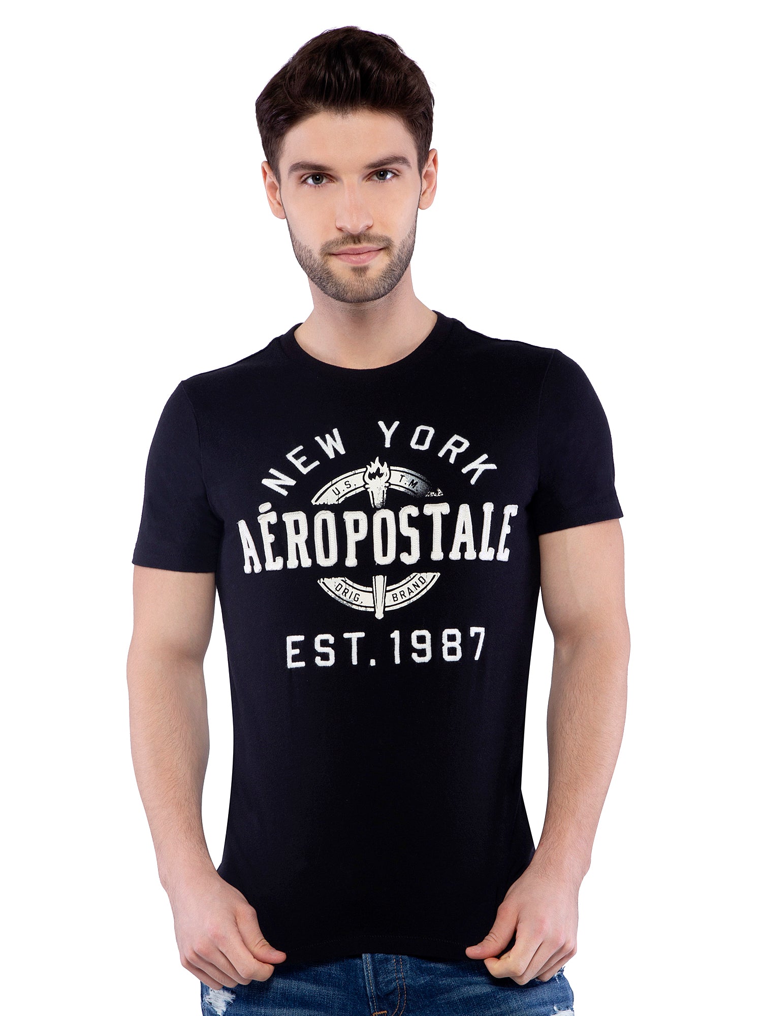 Aeropostale Men Black Crew Neck T-Shirt