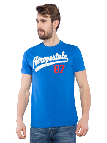 Aeropostale Men Applique Blue Crew Neck T-Shirt
