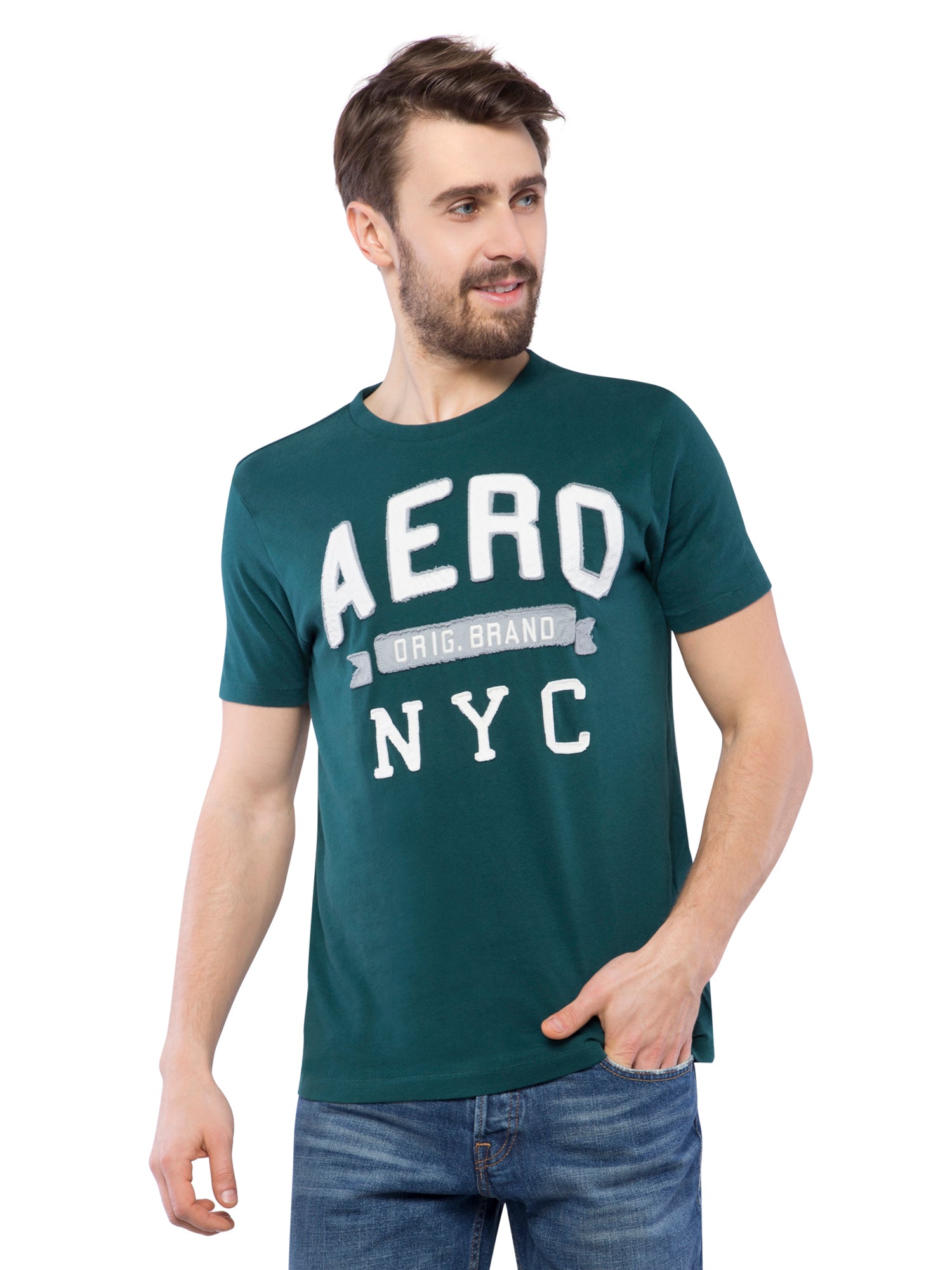 Aeropostale Men Applique Green Crew Neck T-Shirt