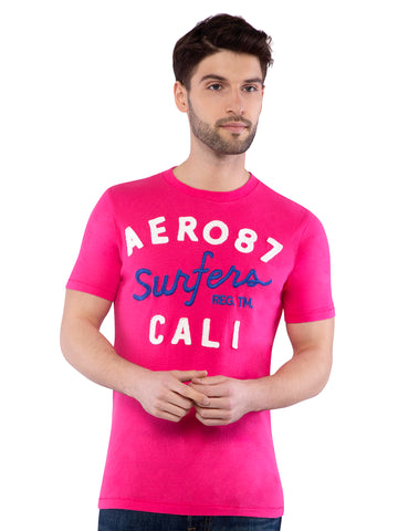 Aeropostale Men Pink Applique Crew Neck T-Shirt