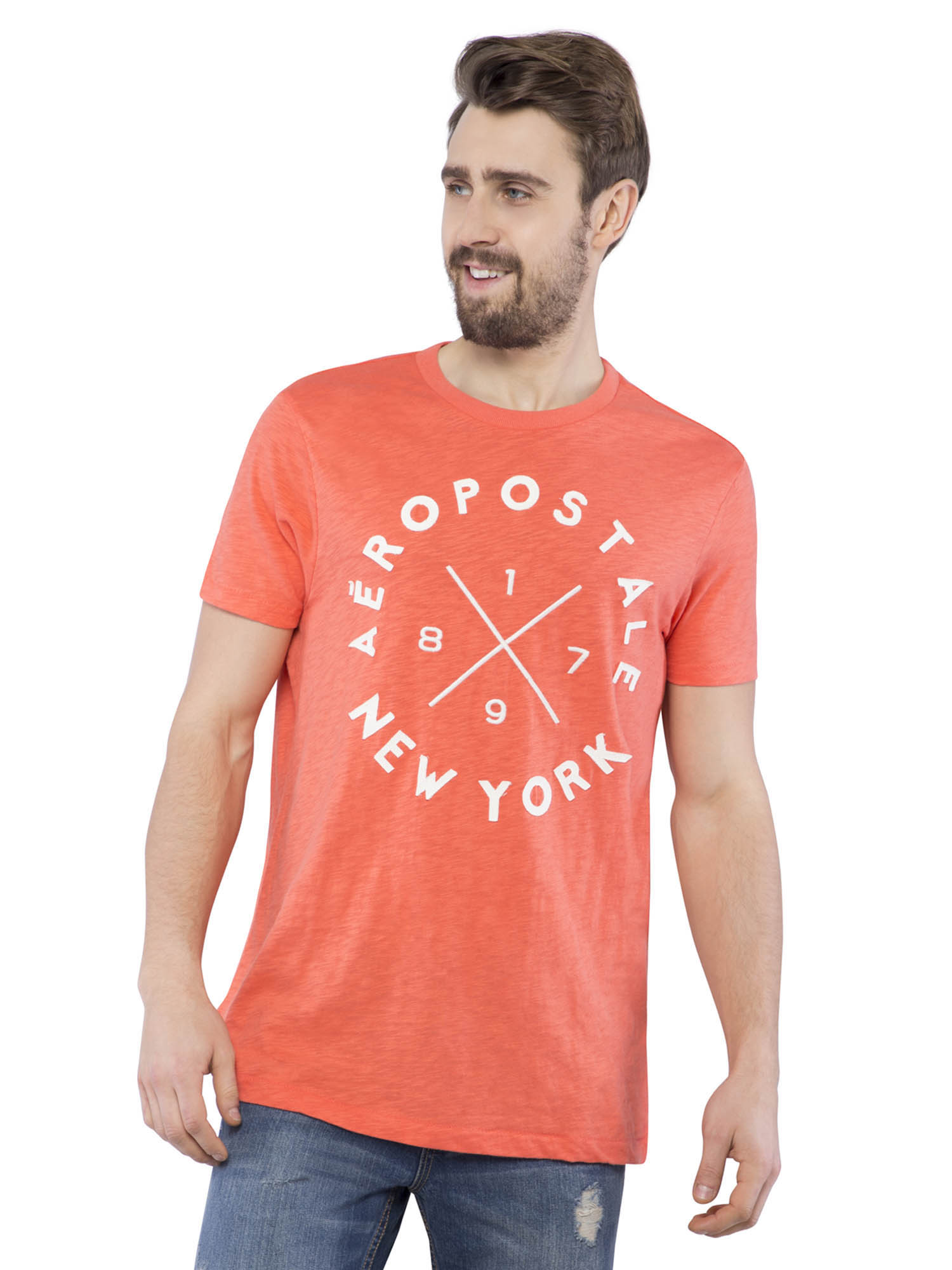Aeropostale Men Orange Crew Neck T-Shirt