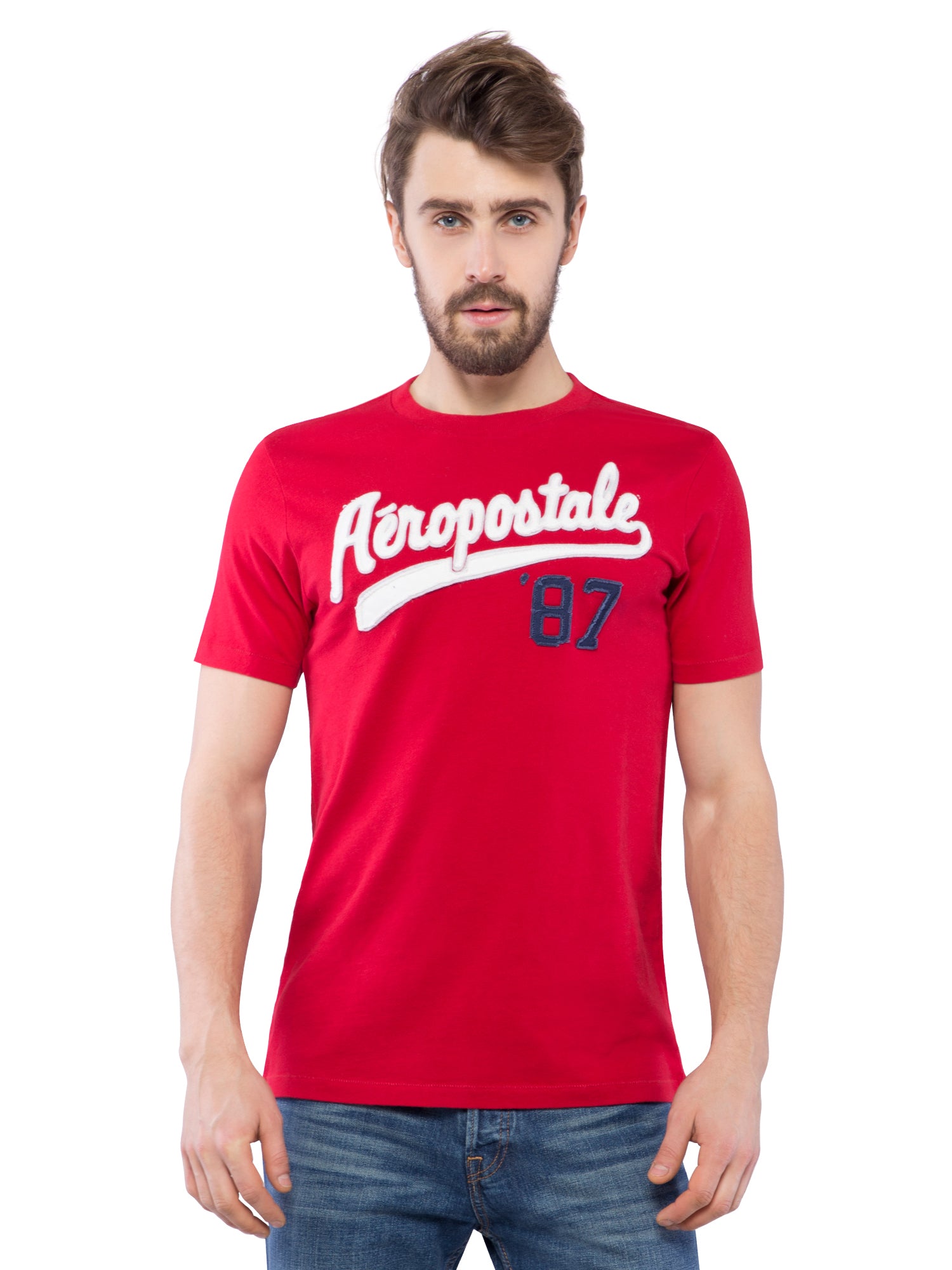Aeropostale Men Red Crew Neck T-Shirt