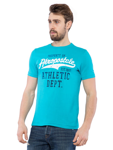 Aeropostale Men Sky Blue Crew Neck T-Shirt