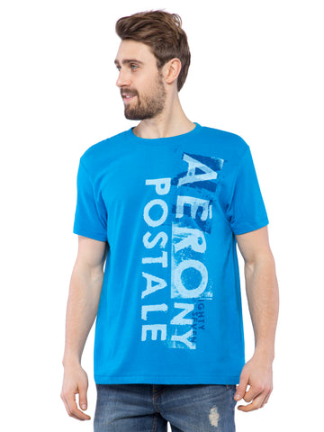Aeropostale Men Sky Blue Crew Neck T-Shirt