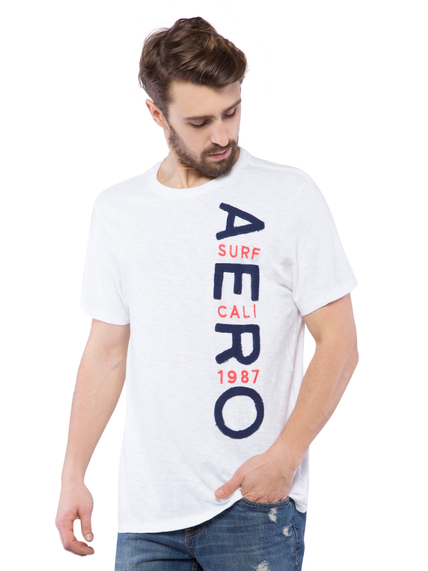 Aeropostale Men Embroidered White Crew Neck T-Shirt