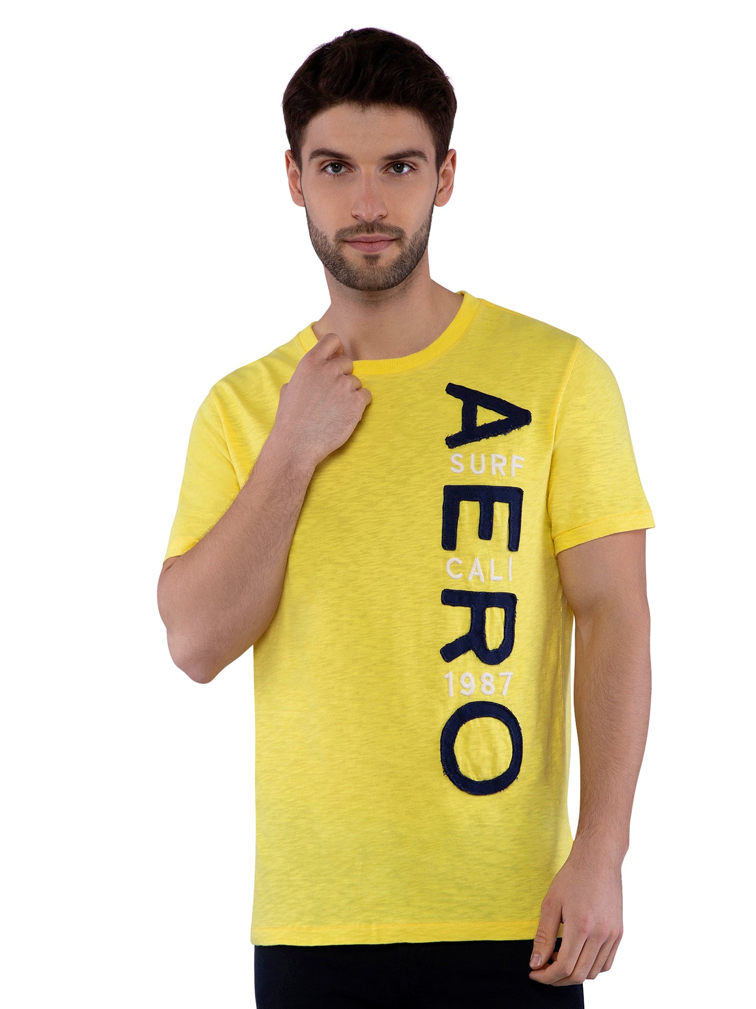 Aeropostale Men Yellow Crew Neck T-Shirt
