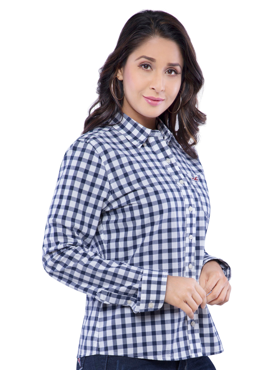 Hollister Women Blue Checkered Shirt