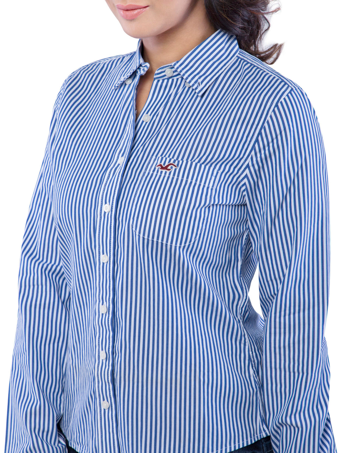 Hollister Women Blue Striped Shirt