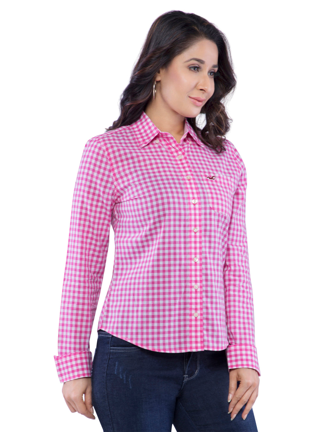 Hollister Women Pink Checkered Shirt