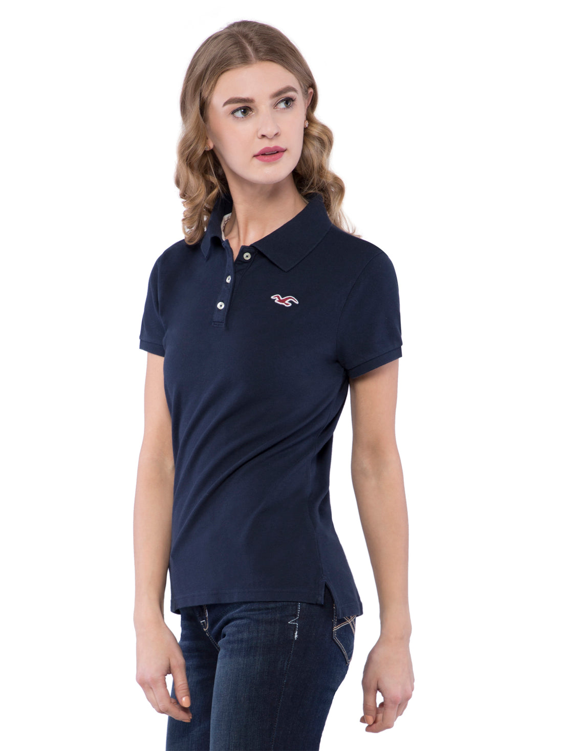 Hollister Women Black Solid Stretch Pique Polo