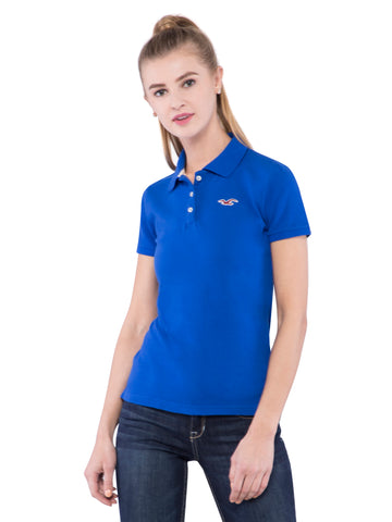 Hollister Women Blue Solid Stretch Pique Polo