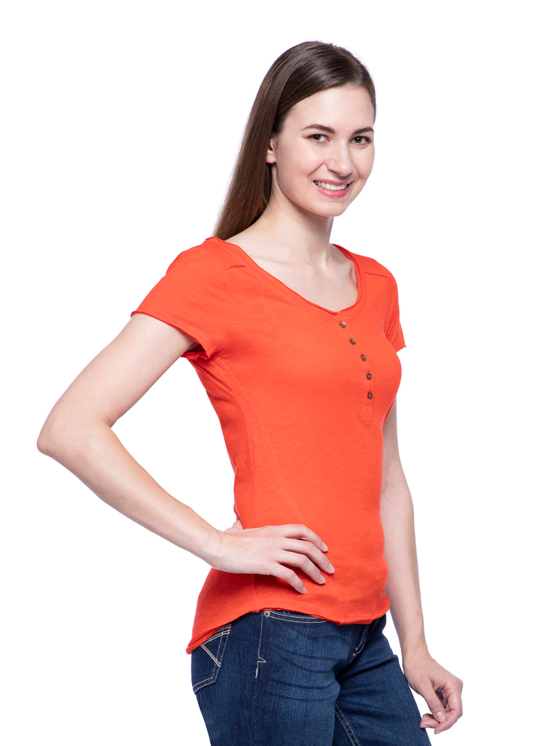 Hollister Women Orange Henley T-Shirt