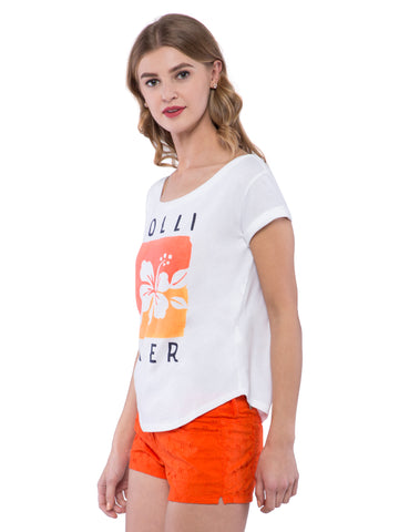 Hollister Women White Boat Neck Top