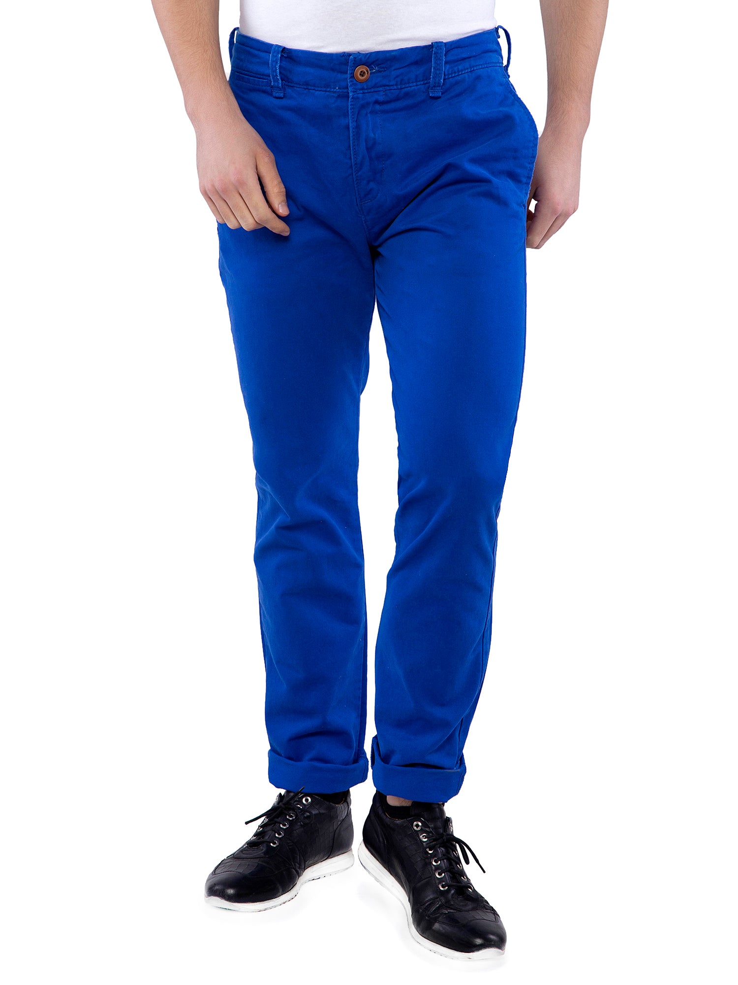 MENS SUPER STRETCHABLE SILKY FABRIC CROSS POCKET RELAX FIT JEANSCHINOS ROYAL  BLUE