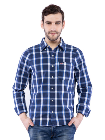 Hollister Men Blue White Checkered Shirt