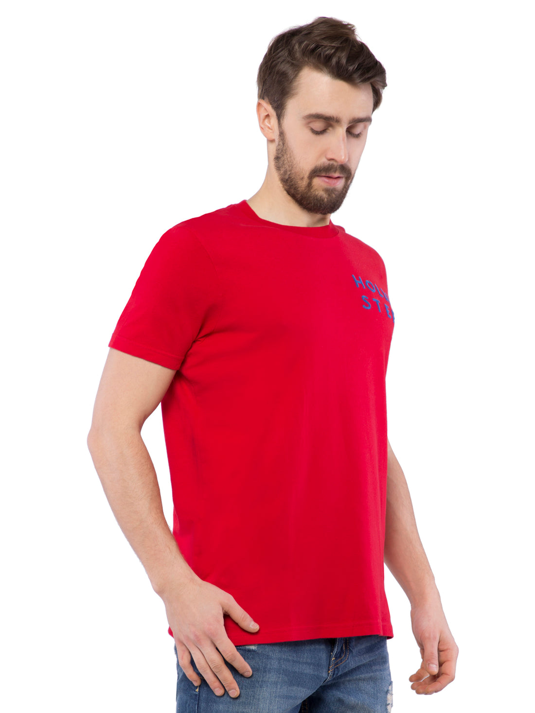 Hollister Men Red Solid Crew Neck T-shirt