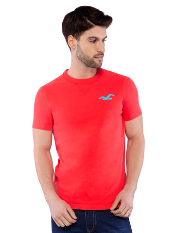 Hollister Men Red Crew Neck T-shirt