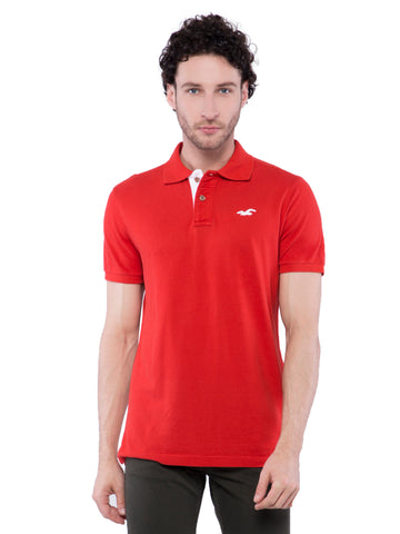 Hollister Men Red Solid Stretch Pique Polo