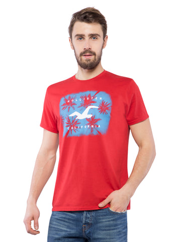 Hollister Men Red Printed Crew Neck T-Shirt