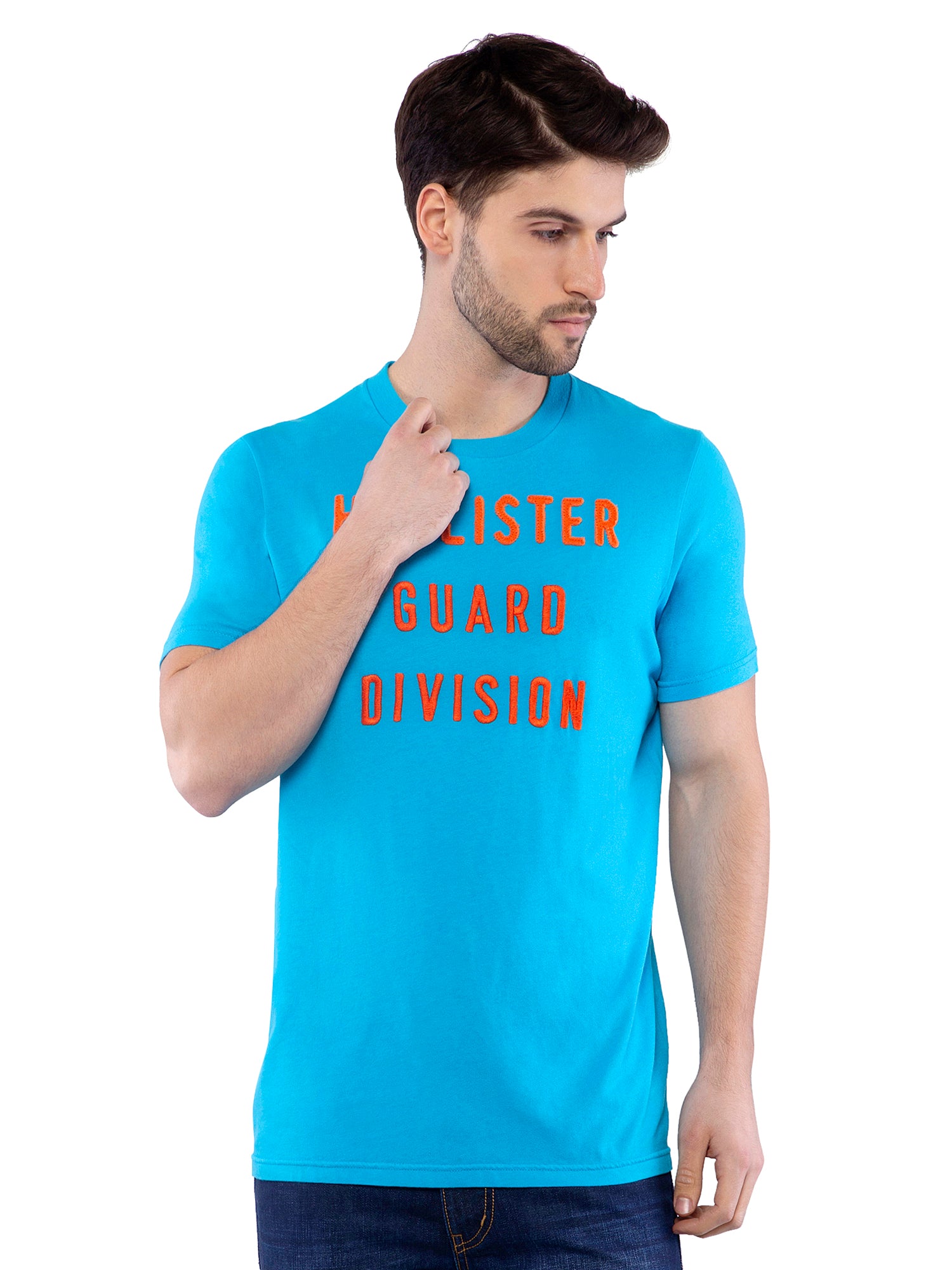 Hollister Men Sky Blue Crew Neck T-shirt
