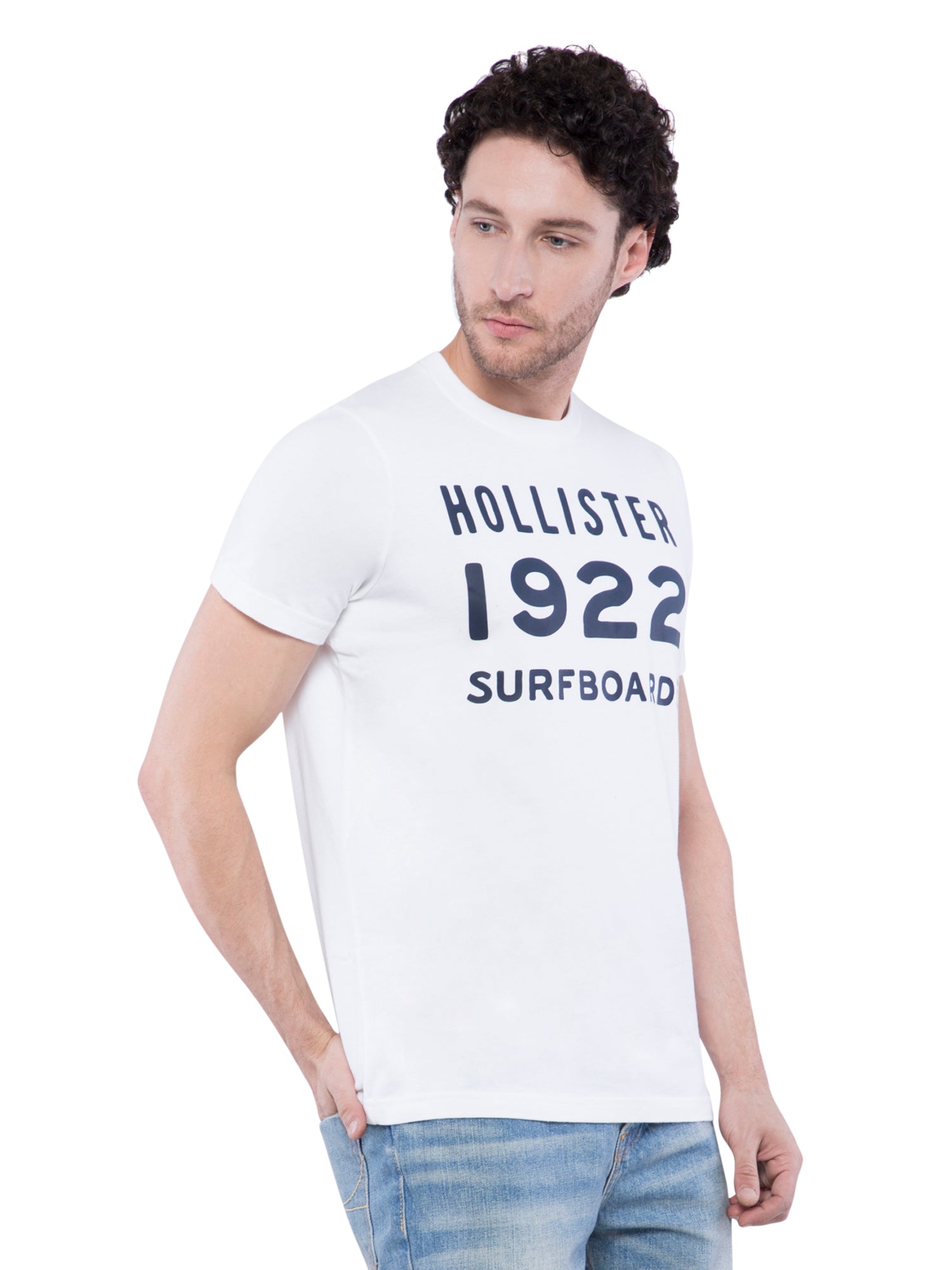 Hollister Men White Crew Neck T-Shirt