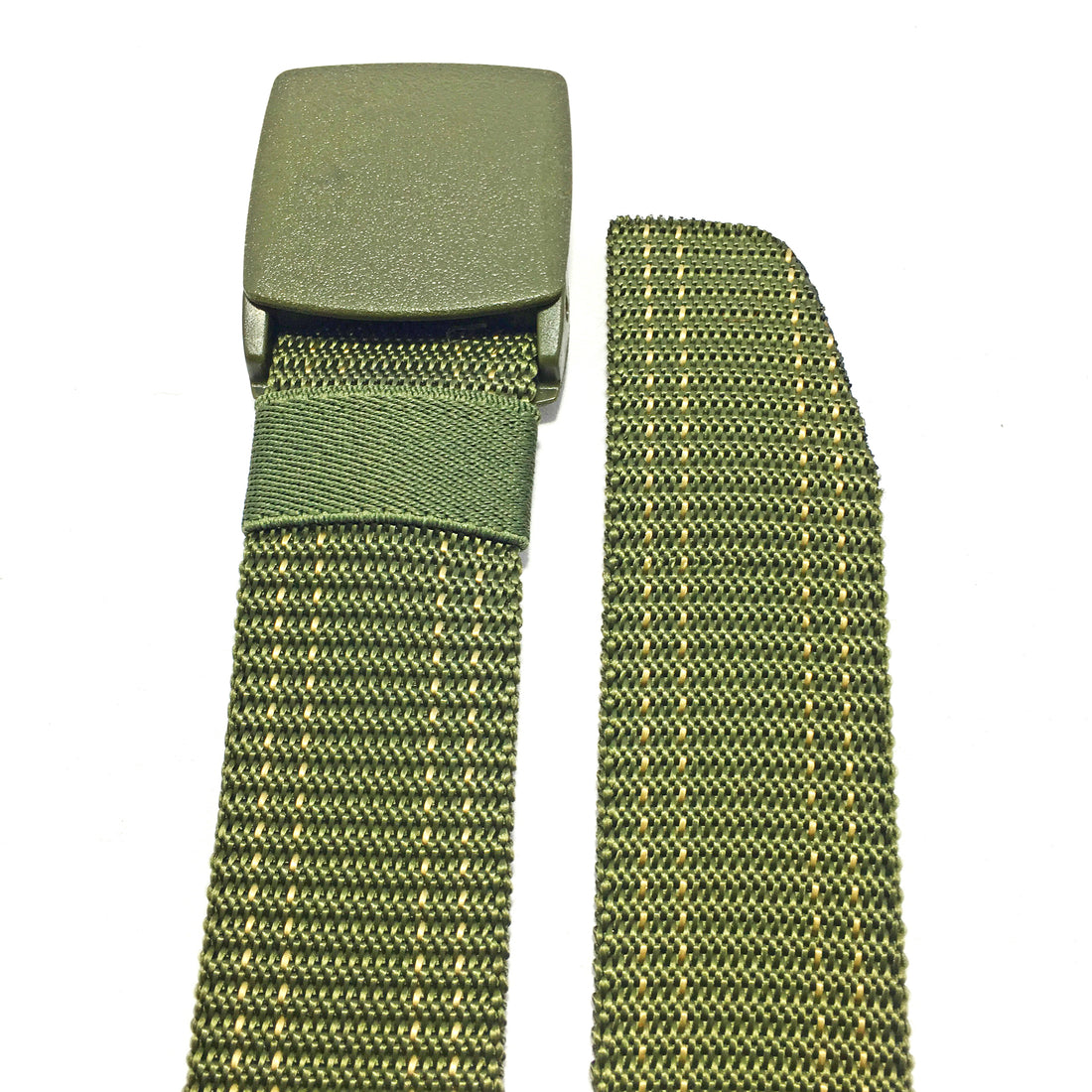 Ficuster Unisex Military Green Plastic Buckle Dual Stitch Nylon Canvas Braided Belt