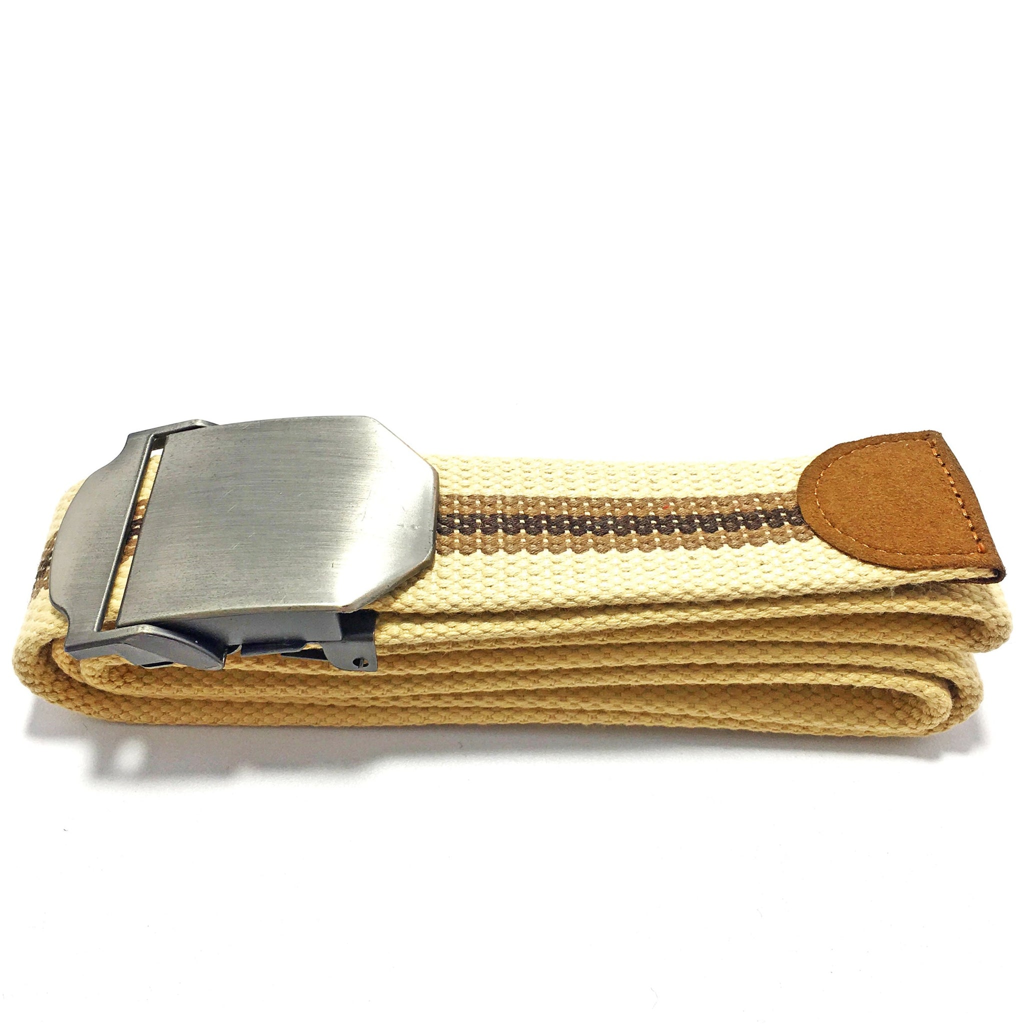 Ficuster Unisex Solid Metal Buckle Beige Cotton Canvas Belt