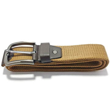 Ficuster Unisex Solid Metal Buckle Brown Braided Cotton Canvas Belt