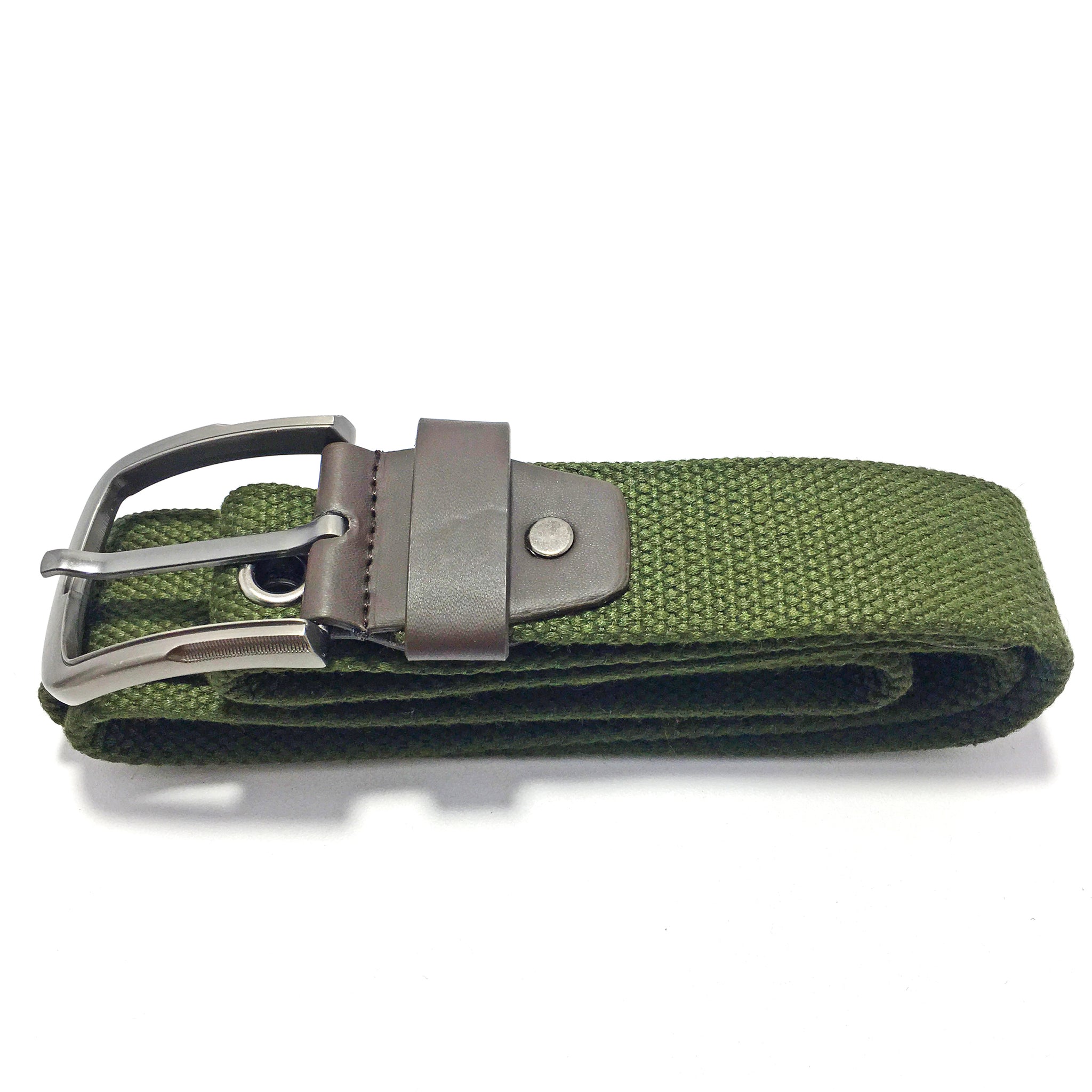 Ficuster Unisex Solid Metal Buckle Military Green Braided Cotton Canvas Belt