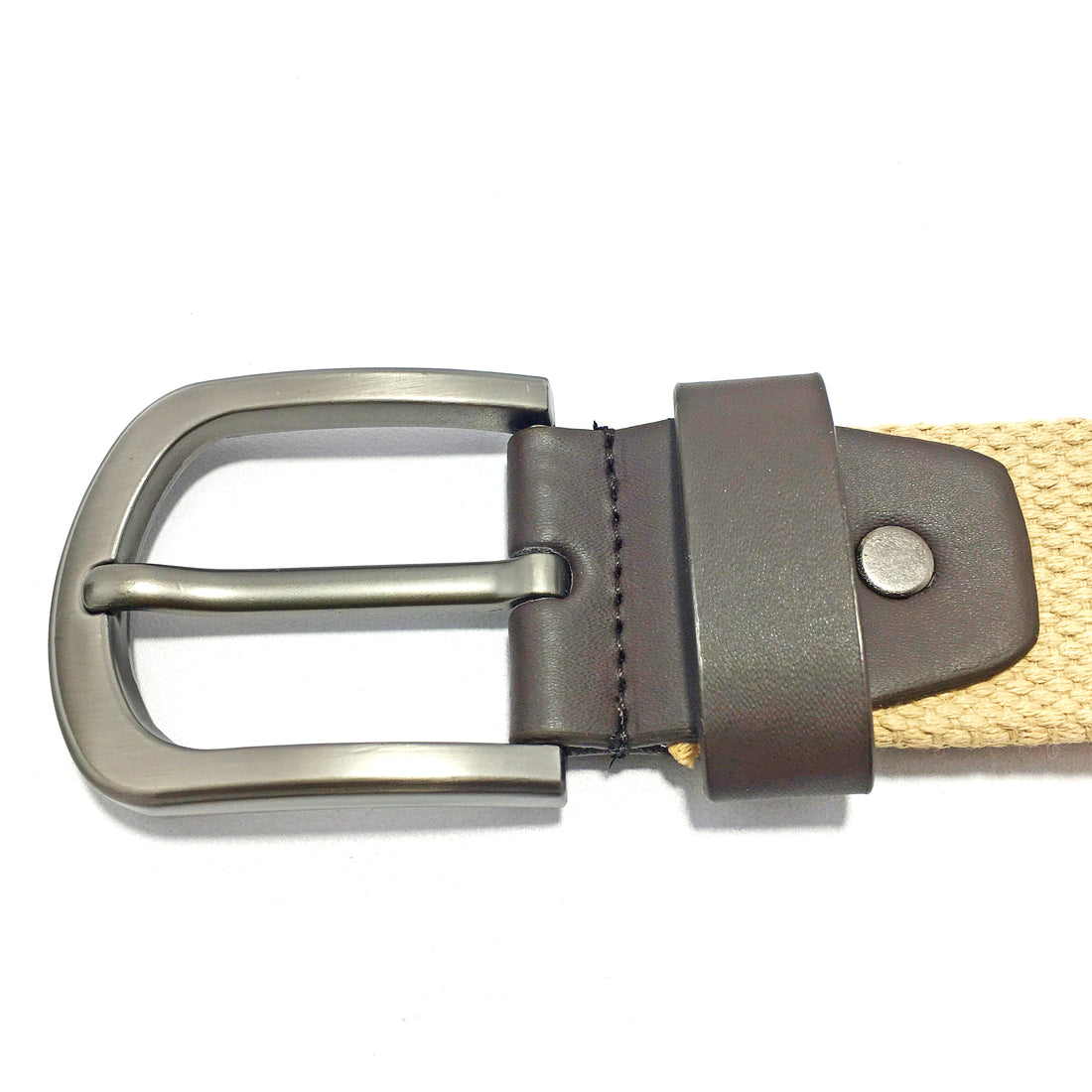 Ficuster Unisex Solid Metal Buckle Beige Braided Cotton Canvas Belt