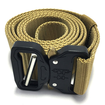 Ficuster Unisex Beige Metal Push Lock Buckle Nylon Canvas Braided Belt