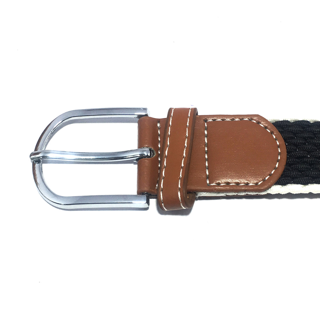 Ficuster Unisex Metal Buckle Black Elastic Canvas Braided Belt