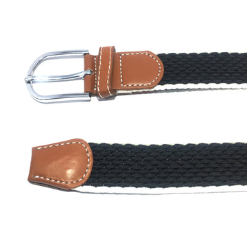 Ficuster Unisex Metal Buckle Black Elastic Canvas Braided Belt
